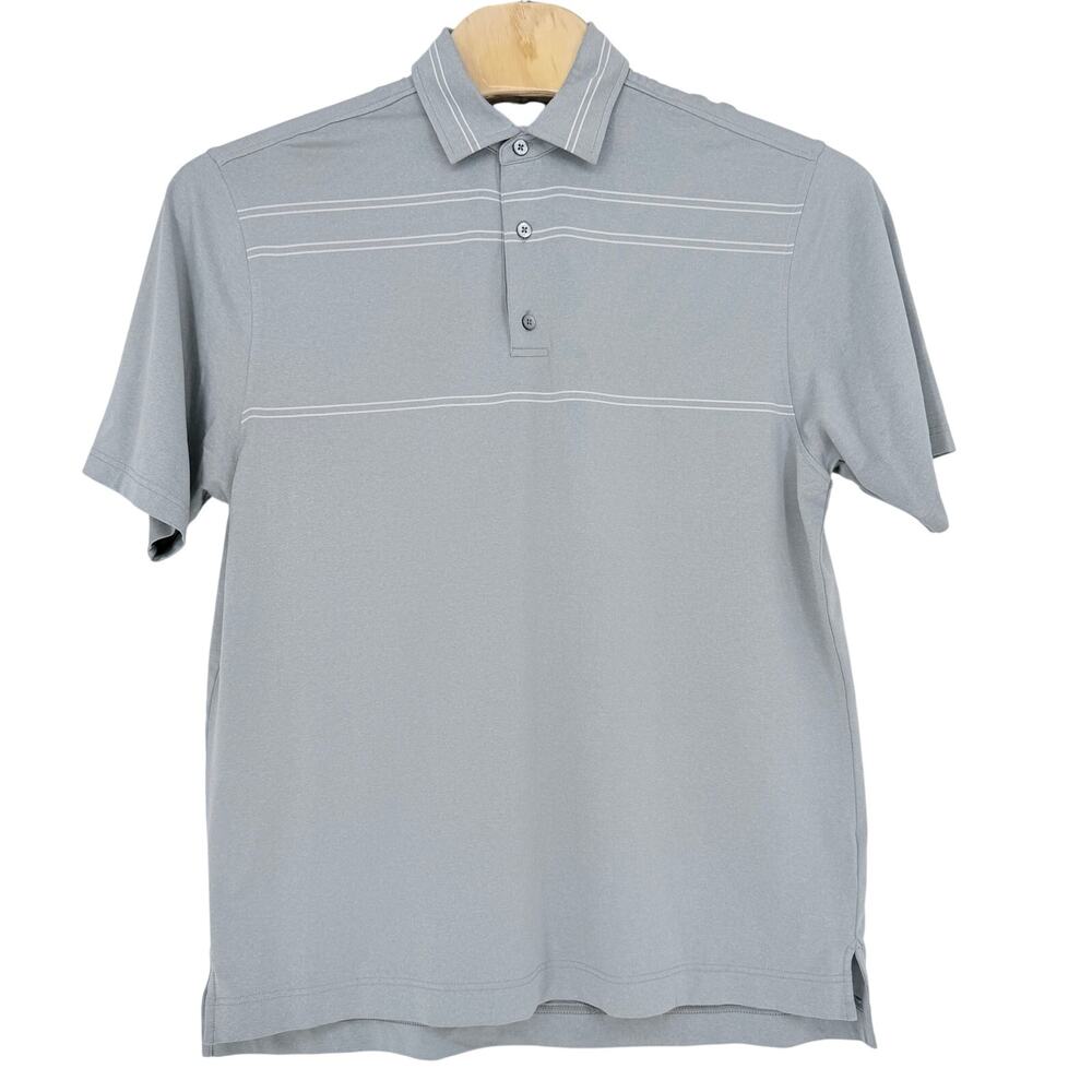 FootJoy FJ Mens Golf Polo Shirt XL Gray with Horizontal Stripes Moisture Wicking